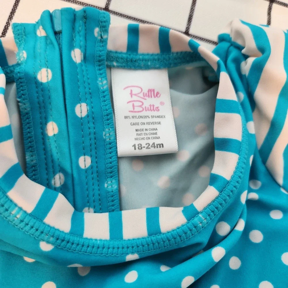 Ruffle Butts Toddler Girls Seersucker Long Sleeve One Piece Rash‎ Guard 18-24 M